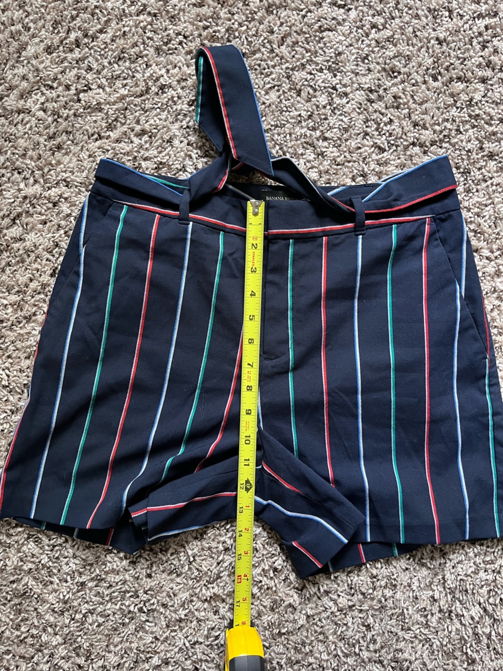 Banana Republic Womens Navy Blue Striped Tie Waist Shorts Size 6 High Rise - Picture 6 of 7